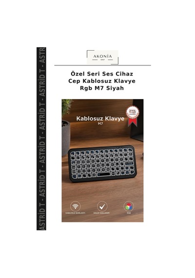 Özel Seri Ses Cihaz Cep Kablosuz Klavye Rgb M7 Siyah