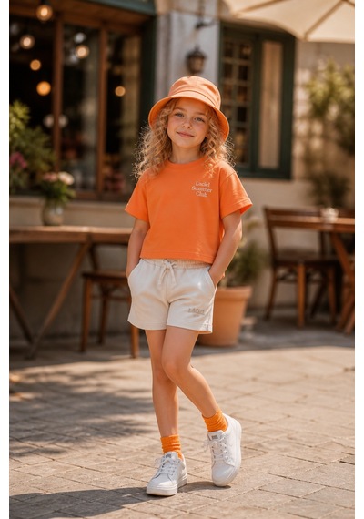 Eray Alp Kids Unisex Çocuk Turuncu Tişört Yazlık Günlük Model