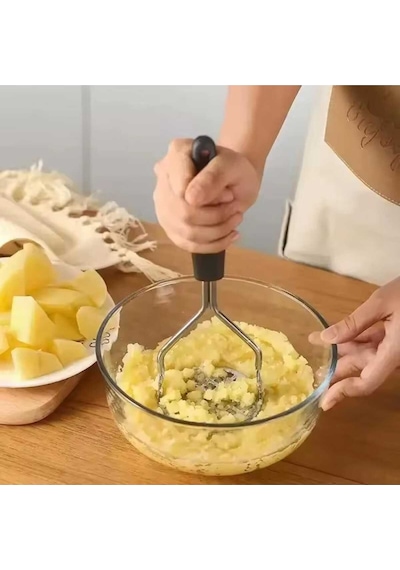 Pratik Renkli Saplı Patates Ezeceği Metal Patates Ezici Plastik