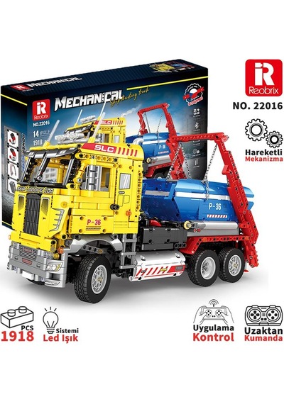 Reobrix Technic 22016 Çöp Yükleme Kamyonu Ship Loading Truck Kumanda&motor Yaratıcı Yapı Blok Seti Building Blocks - 1918 Parça