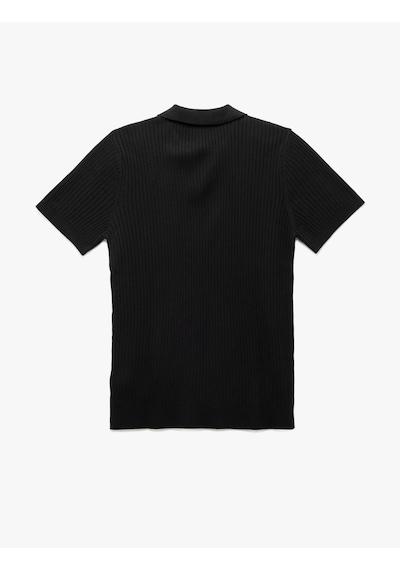Koton Polo V Yaka Dokulu Kısa Kollu Triko Kazak Siyah 5sam70049ht Siyah