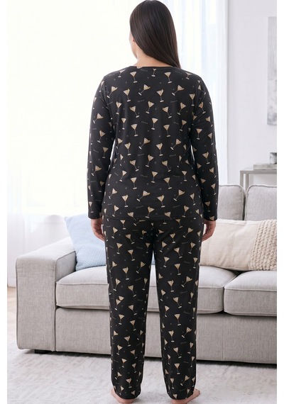 Siyah İnci Desenli Termal Kumaşlı Ultra Soft Yumuşak Büyük Beden Battal Boy Örme Pijama Takımı 26226710 Antrasit