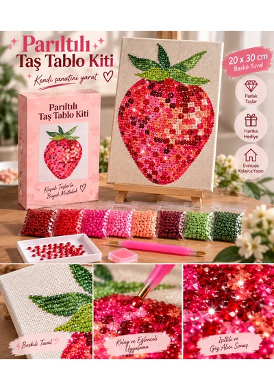 Bedazzling Taşlı Tuval Kiti Küçük Boy Çilek 1 Adet