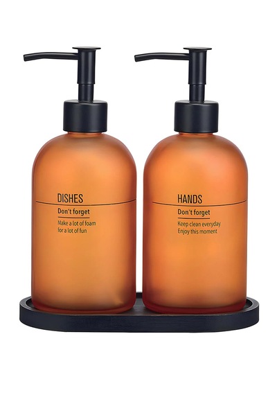 2 Li Amber Cam Hands& Dıshes Sıvı Sabunluk Seti Turuncu