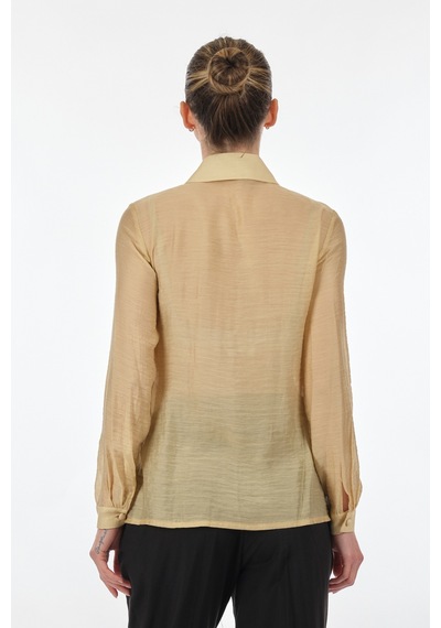 Sleen Gömlek Yaka Fırfırlı Uzun Kollu Bej Kadın Bluz 20377 001