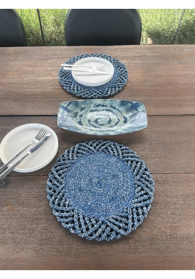 2'li Set Hasır Görünümlü Amerikan Servis-leke Tutmaz Mavi 33 Cm Mavi