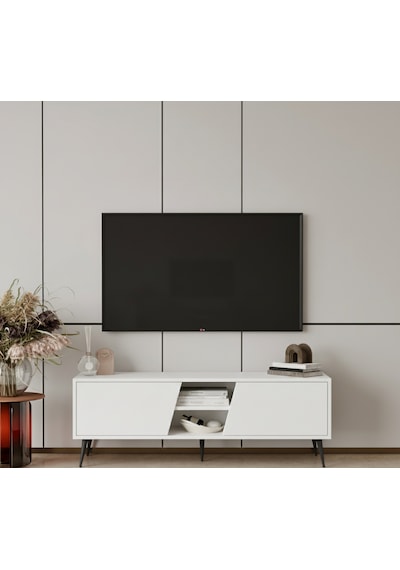 Roma Tv Ünitesi 140 Cm Mdf Metal Ayak Beyaz