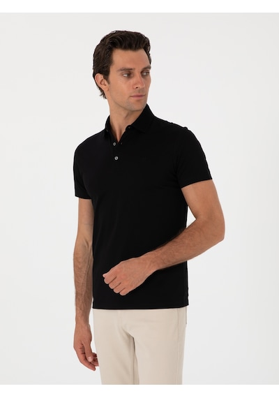 Siyah Slim Fit %100 Pamuk Polo Yaka T-shirt