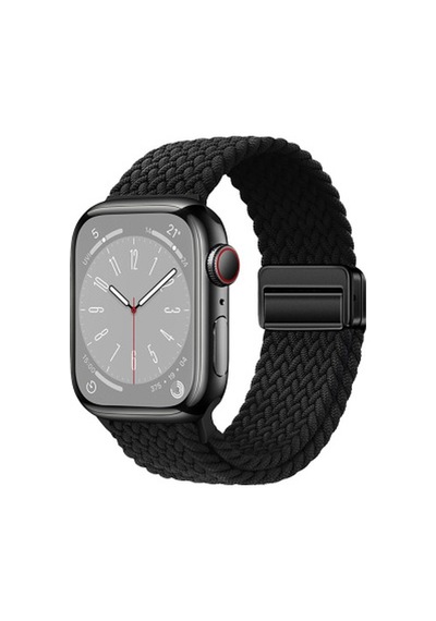 Apple Watch 10 42mm Uyumlu Krd-134 Örgü Tasarımlı Hasır Kordon Strap Kayış - Siyah