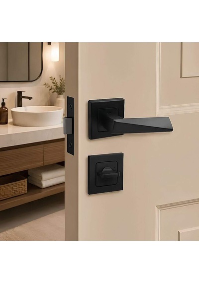 Sese Prizma Modeli Kare Rozetli Wc Kapı Kolu Siyah 200-112r-02-02