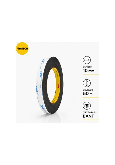 Scotch Çift Taraflı Bant 10 Mm X 50 Metre Güçlü Yapıştırıcı Siyah Akrilik Bant Ekran Cam Kasa Kapak Tamir Bandı