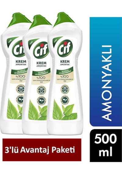 Cif Krem Temizleyici 500 Ml Amonyaklı (3'Lü Avantaj Paketi)