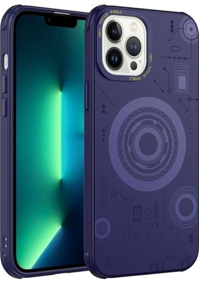Apple Uyumlu iPhone 12 Pro Max Kılıf Zore Wireless Şarj Özellikli Desenli Hot Kapak Derin Mor
