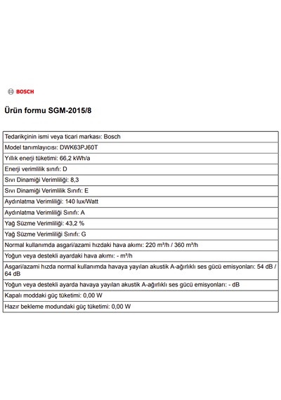 Bosch DWK63PJ60T Serie 2 60 CM Duvar Tipi Davlumbaz