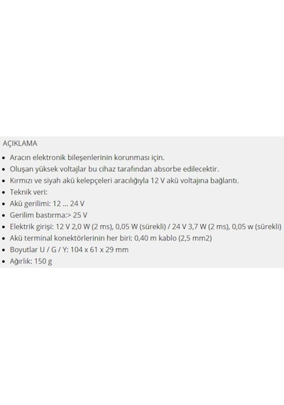 Leitenberger Elektronik Kod Koruyucu Protektör 12V-24V Iki Model / 430454170