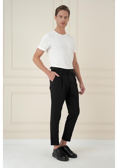 Efor Comfort Fit Beli Tokalı Çift Pileli Siyah Jogger Pantolon P 1172 Siyah