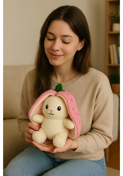 Sevimli Çilek Tavşan Peluş Çantalı Hediyelik 50 Cm Oyuncak