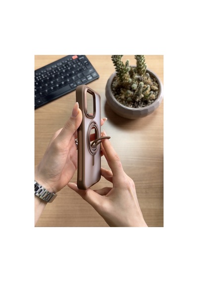 Apple iPhone Uyumlu 15 Pro Max Standlı Ve Yüzüklü Magsafe Kılıf Soocase721 Siyah