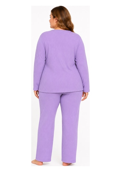 Sleeproom Büyük Beden Kadın Kaşkorse Mevsimlik Mor Pijama Takımı