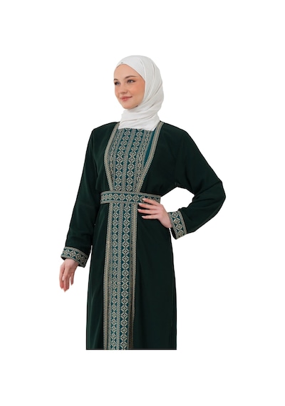 Zaytoon Nakışlı İç Elbiseli Ve Kemerli İki Parçalı Filistin Mirası Abaya Seti Yeşil