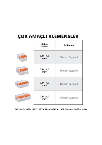 0.14 - 4.0 Mm² Mandallı Buat Çok Amaçlı Klemens Wago Tip 1 Adet 4 İletken Bağlantılı