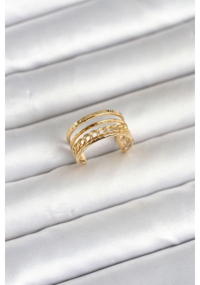 316l Çelik Gold Renk Zincirli Vintage Model Kadın Yüzük - Tj-byk4170 Beyaz