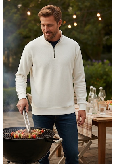 Buratti Pamuklu Regular Fit Yarım Fermuarlı Dik Yaka Erkek Sweat 5905716 Ekru