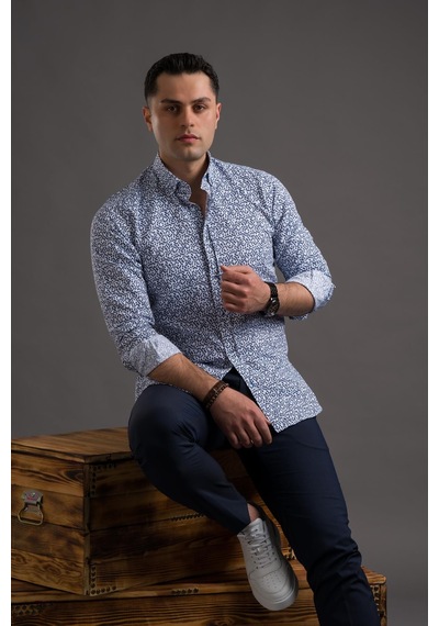 Advante Desenli Slimfit Düğmeli Yaka Uzun Kol Erkek Gömlek 001