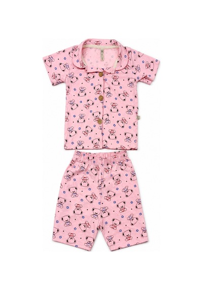 Aden Kids İnce Penye Kumaştan Üretilmiş Gömlek Yakalı Düğmeli Pijama Takımı Pembe Aden Kids İnce Penye Kumaştan Üretilmiş Gömlek Yakalı Düğmeli Pijama Takımı Pembe