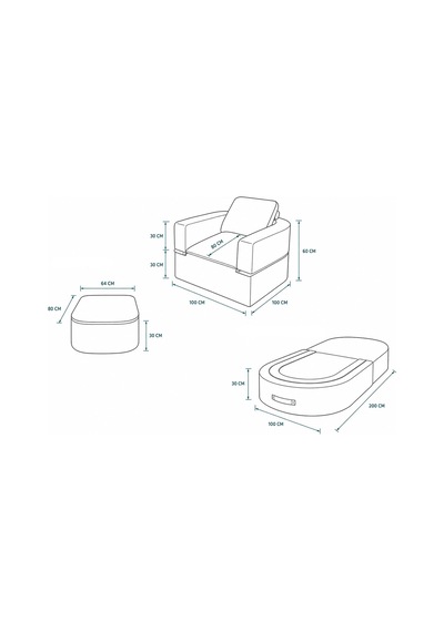 Homedius Sofa Bed Katlanır Yatak Olabilen Berjer Koltuk Puf Seti Antrasit