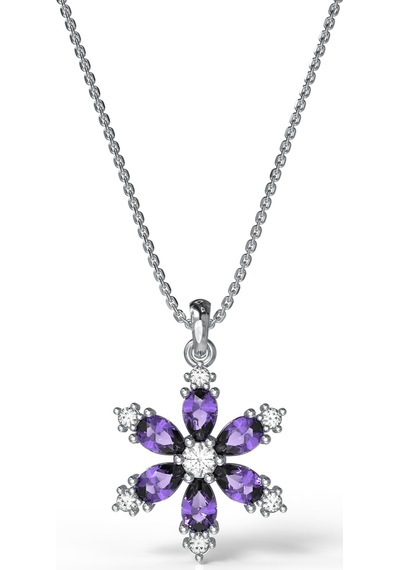 925 Ayar Ametist Taşlı Rodyum Lotus Çiçeği Gümüş Kolye Rn10303 Gümüş