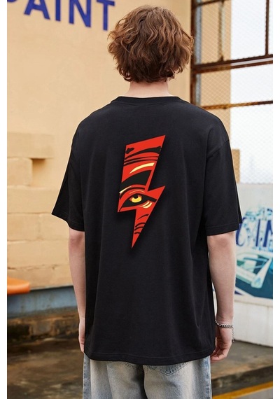 Flood Of Style Unisex Yıldırım Baskılı T-shirt Siyah