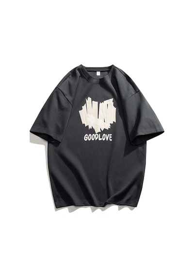 Flood Of Style Unisex Antrasit Good Love Oversize Bisiklet Yakak Tshirt Gri