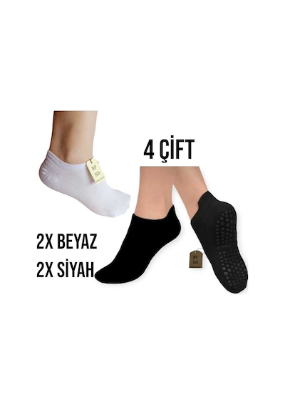 Enefendi Yoga Çorabı 4 Çift Pilates Tavaf Kaymaz Silikon Taban Pamuklu Kadın Dikişsiz Çorap Siyah Beyaz Renkli