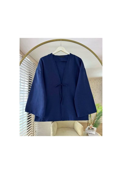 Unika Boutique Önü Bağlamalı Kimono Tunik Cift Renk Oversize Yeni Sezon Rahat Kalıp Önü Baglamalı Lacivert