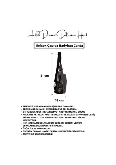 Unisex Siyah Hakiki Deri Çapraz Badybag Omuz Ve Göğüs Çantası Usb Çıkışlı siyah