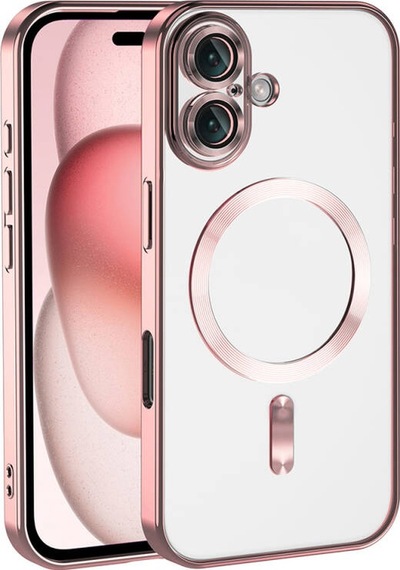 Apple Uyumlu iPhone 16 Plus Kılıf Kamera Korumalı Ve Magsafe Halkalı Shiny Premium Parlak Silikon Kapak Rose