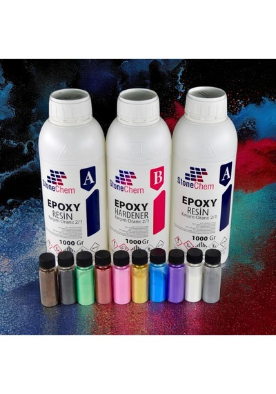 Ultra Şeffaf Epoksi Reçine Seti, 3 Kg Reçine Ve, 10 Adet 15 Gr Pigment Renk Seti