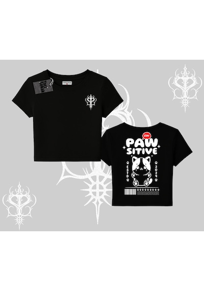 Tarzsokak Paw Sitive Kedi Arka Baskılı Babby Tee Tshirt Siyah