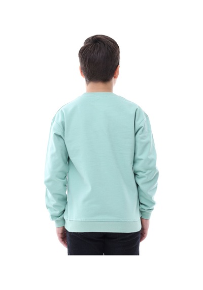 Zuzunga Basic Bisiklet Yaka Şardonlu Çocuk Sweatshirt 3-10 Yaş Krem Suyeşil Suyeşili