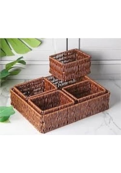 Plastik Sepet 5prc 36x26 Ahşap