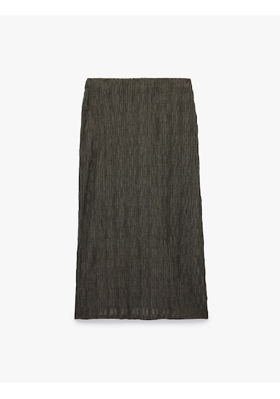 Koton Slim Fit Yırtmaçlı Bürümcük Kumaş Dokulu Midi Kalem Etek Antrasit 7wak10272ek