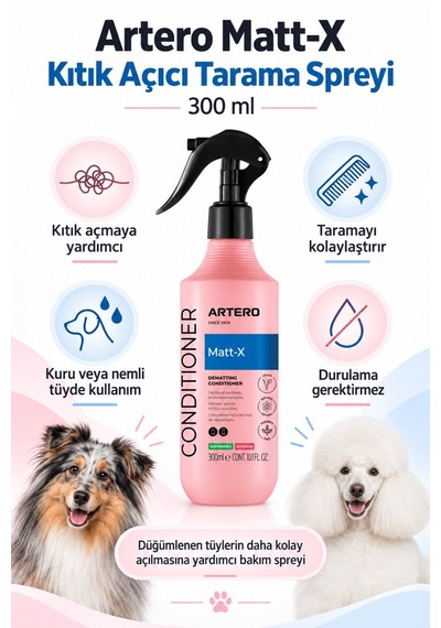 Artero Matt-x Profesyonel Kedi Köpek Keçeleşmiş Tüy Ve Düğüm Açıcı Bakım Spreyi 300 Ml