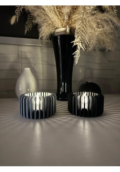 3d Baskı Modern Çizgili Mumluk - Tealight Mumluk 1 Adet -gri Diğer