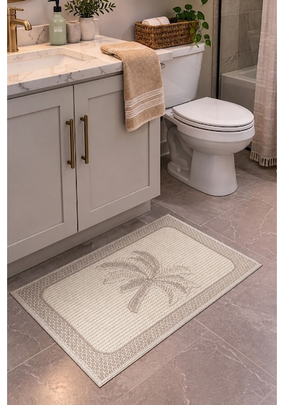 Sakura Sk012a Doğal Pamuk 2'li Banyo Paspas Seti 60x100 60x50cm Kaymaz Taban Makinada Yıkanabilir Krem-bej
