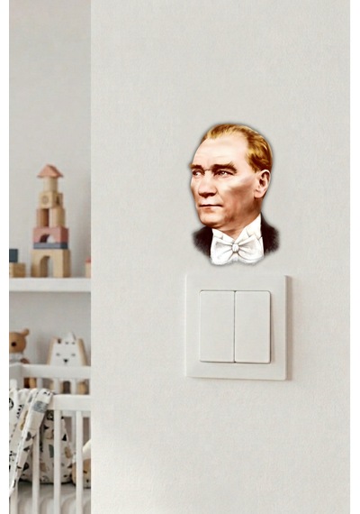 Priz Üstü Mustafa Kemal Atatürk Sticker Parlak Duvar Sticker Çocuk Odası Dekoru Çok Renkli
