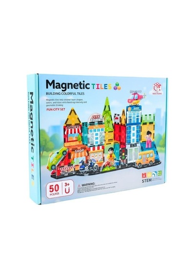 Kzl Kids Home Fun City Şehir Temalı Araçlı Manyetik Yapı Blokları Seti 7.5 Cm 50 Parça 188m503