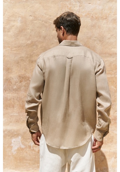 Mai Collection Mai Studios Co. Agnola Oversize Erkek Bej Keten Gömlek Bej