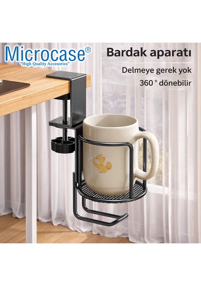 Microcase Çok Amaçlı Masaya Monte Bardak Termos Şişe Ve Kulaklık Tutucu Al5439 Siyah