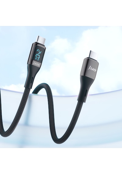 Juo 240W Dijital Led Ekranlı E-mark Çipli Pd 3.1 Usb Type-c To Type-c Hızlı Şarj ve Data Kablosu 1 Metre